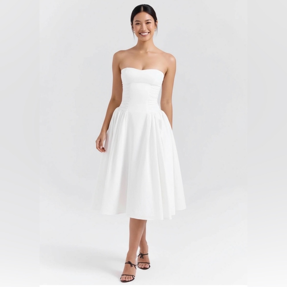 HOUSE OF CB'Georgiana'White Cotton StraplessMidiSundress/Size XL